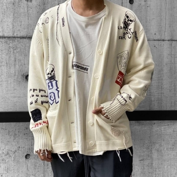 R13 Distressed Graffiti Cardigan Sweater - Picture 15 of 16